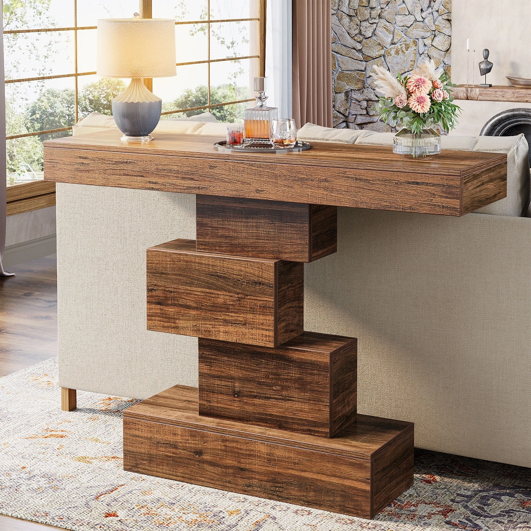 42 Inches Industrial Wood Console Table for Living Room Entryway - 11.8D x 42.5W x 31.5H