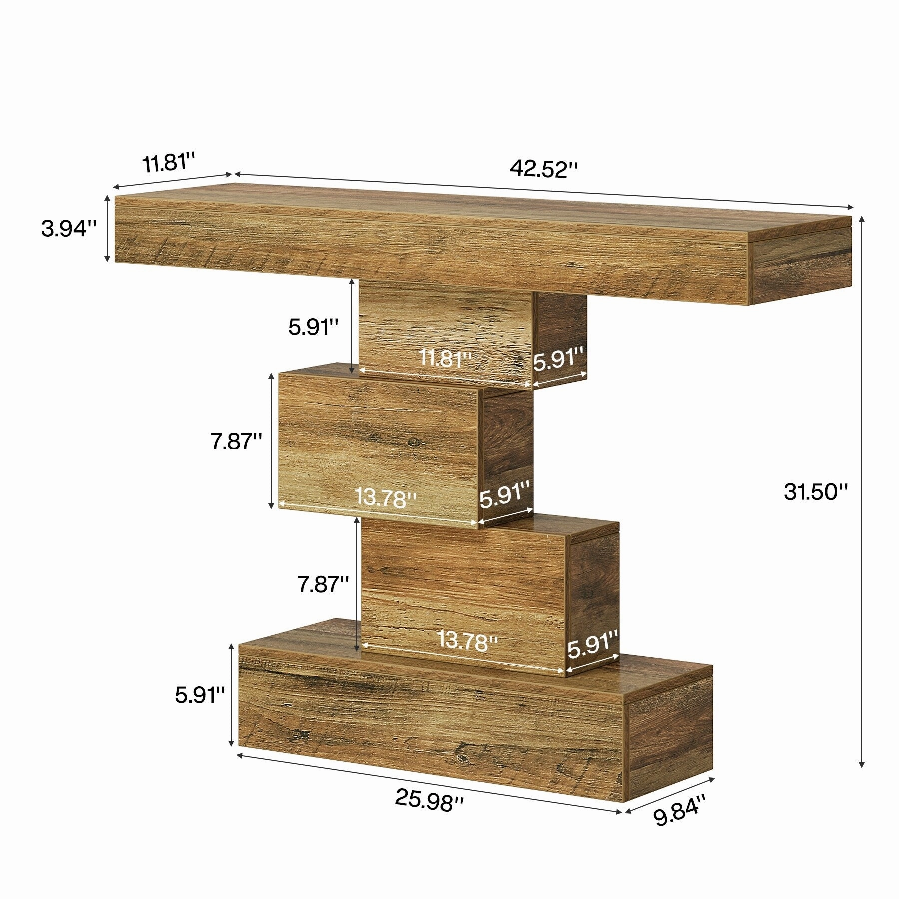 42 Inches Industrial Wood Console Table for Living Room Entryway - 11.8D x 42.5W x 31.5H