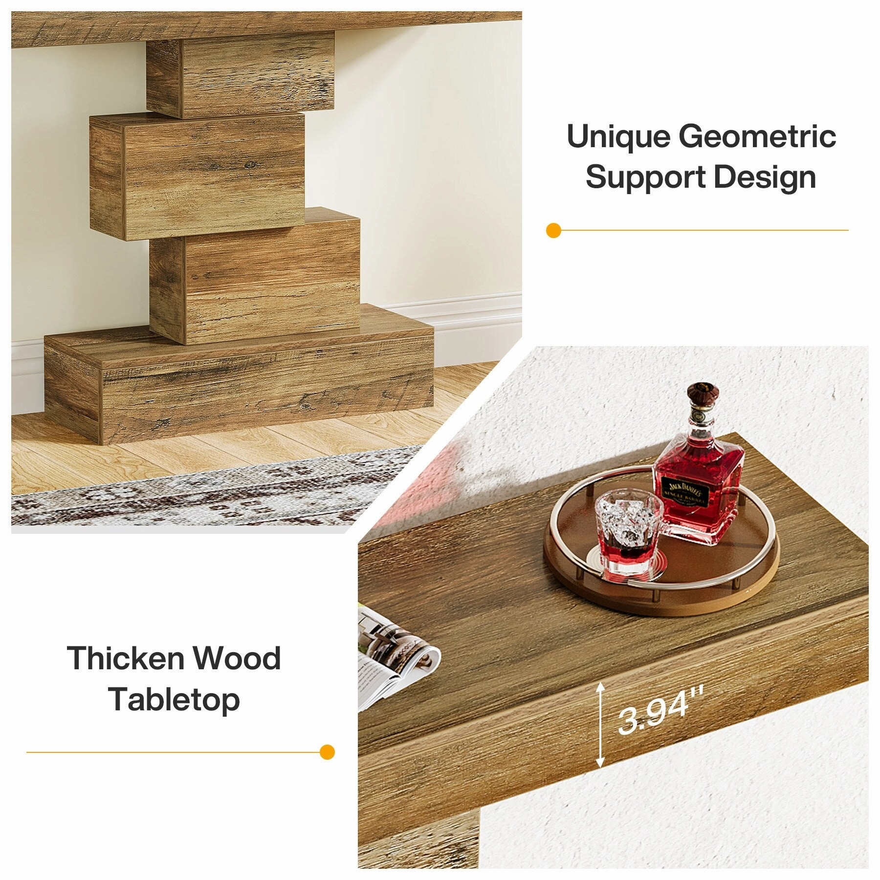 42 Inches Industrial Wood Console Table for Living Room Entryway - 11.8D x 42.5W x 31.5H