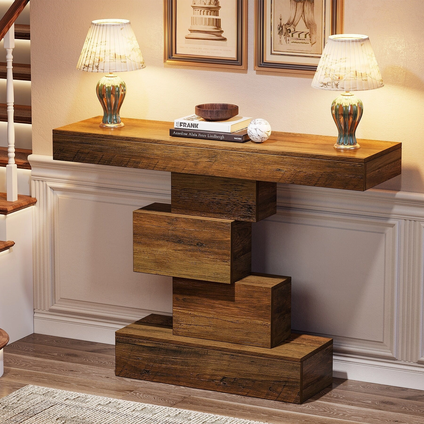 42 Inches Industrial Wood Console Table for Living Room Entryway - 11.8D x 42.5W x 31.5H