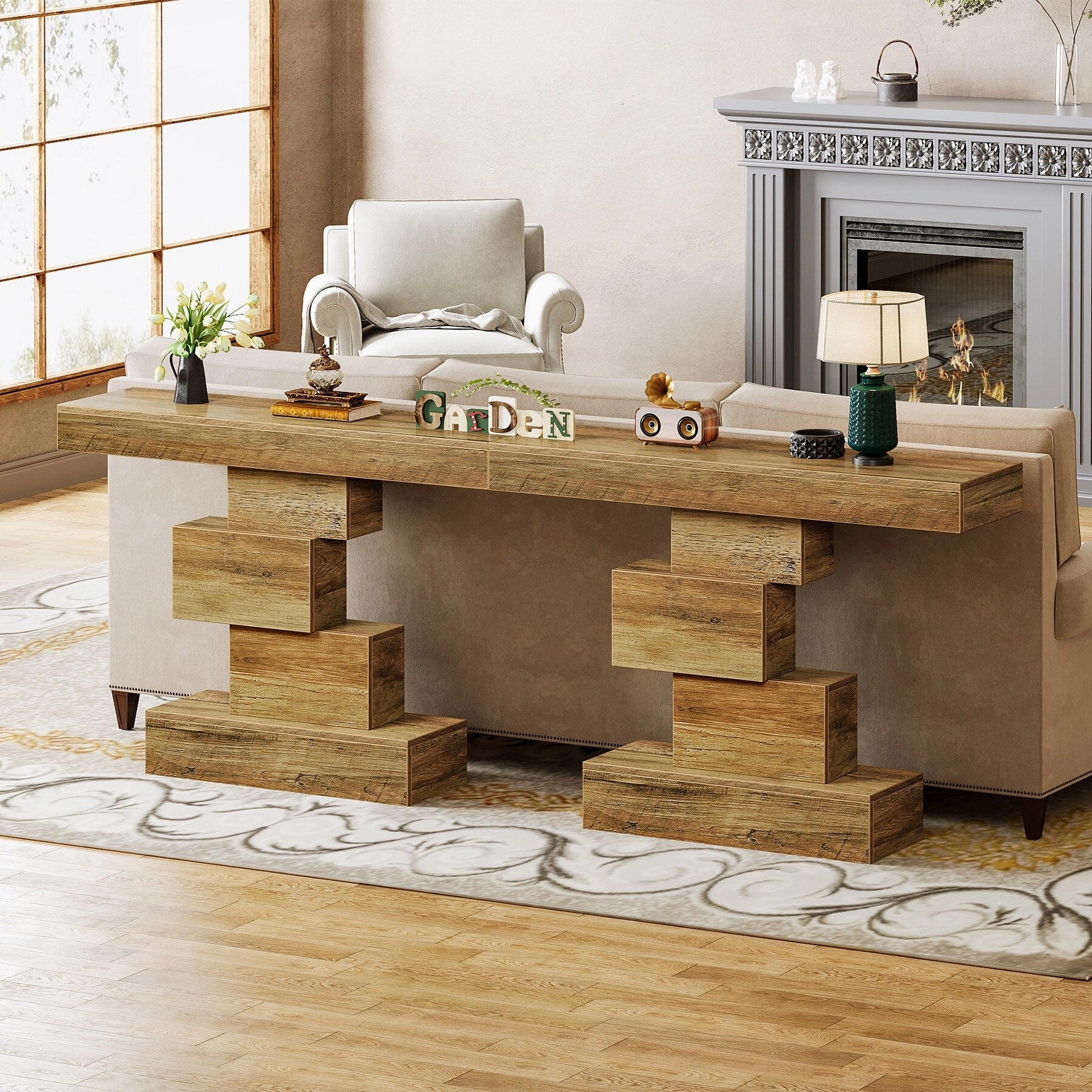 42 Inches Industrial Wood Console Table for Living Room Entryway - 11.8D x 42.5W x 31.5H