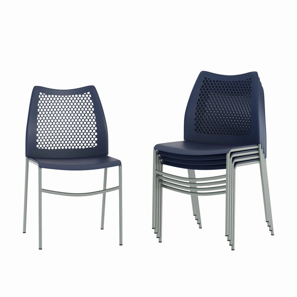 5 Pack Stackable Chair with Vented Back and Waterfall Seat - 17.75W x 21.5D x 32H