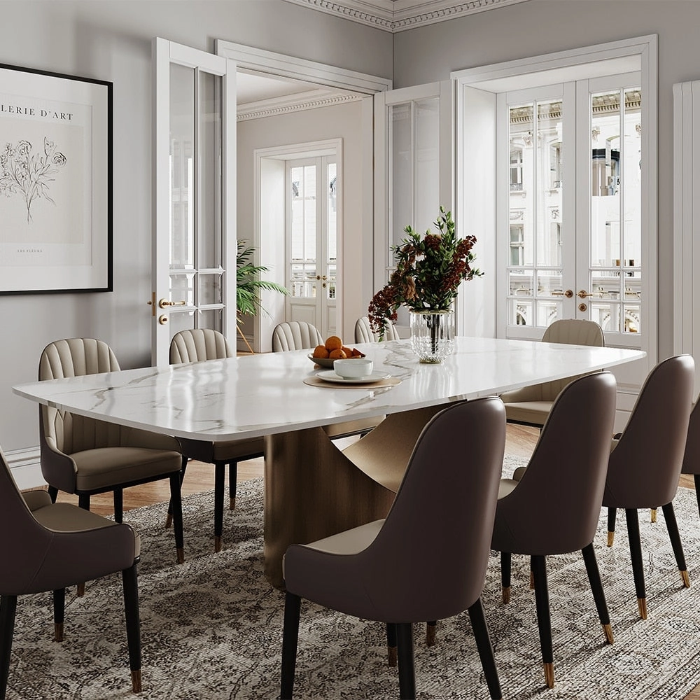 63-94 Hobart Modern Dining Table with Rectangular Sintered Stone Tabletop and Carbon Steel Leg for 4-10