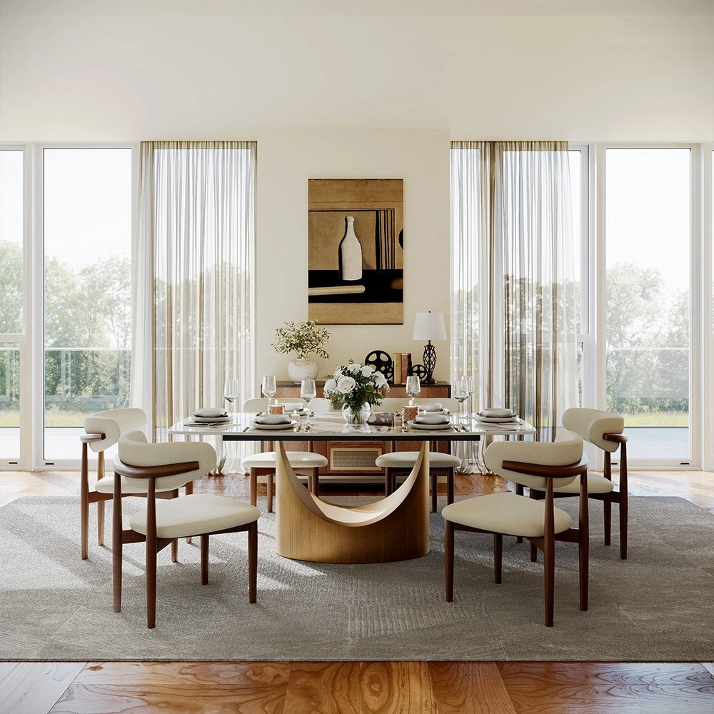 63-94 Hobart Modern Dining Table with Rectangular Sintered Stone Tabletop and Carbon Steel Leg for 4-10