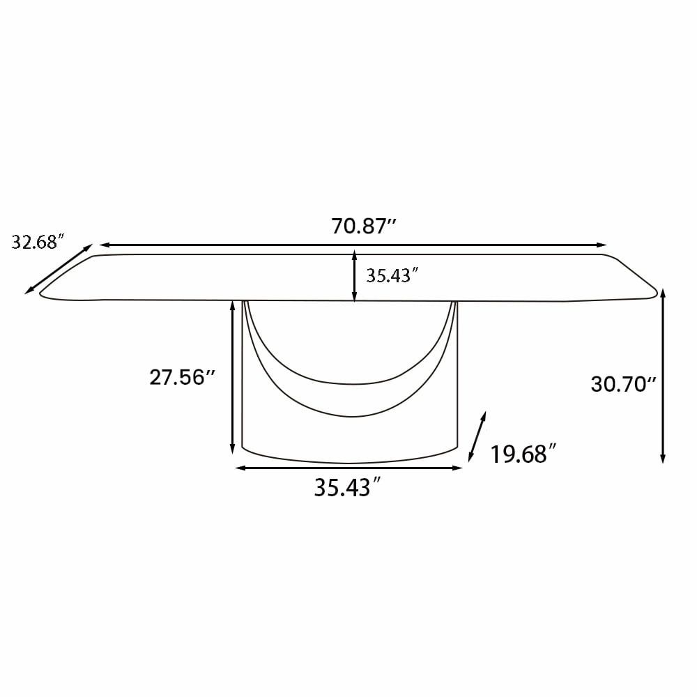 63-94 Hobart Modern Dining Table with Rectangular Sintered Stone Tabletop and Carbon Steel Leg for 4-10