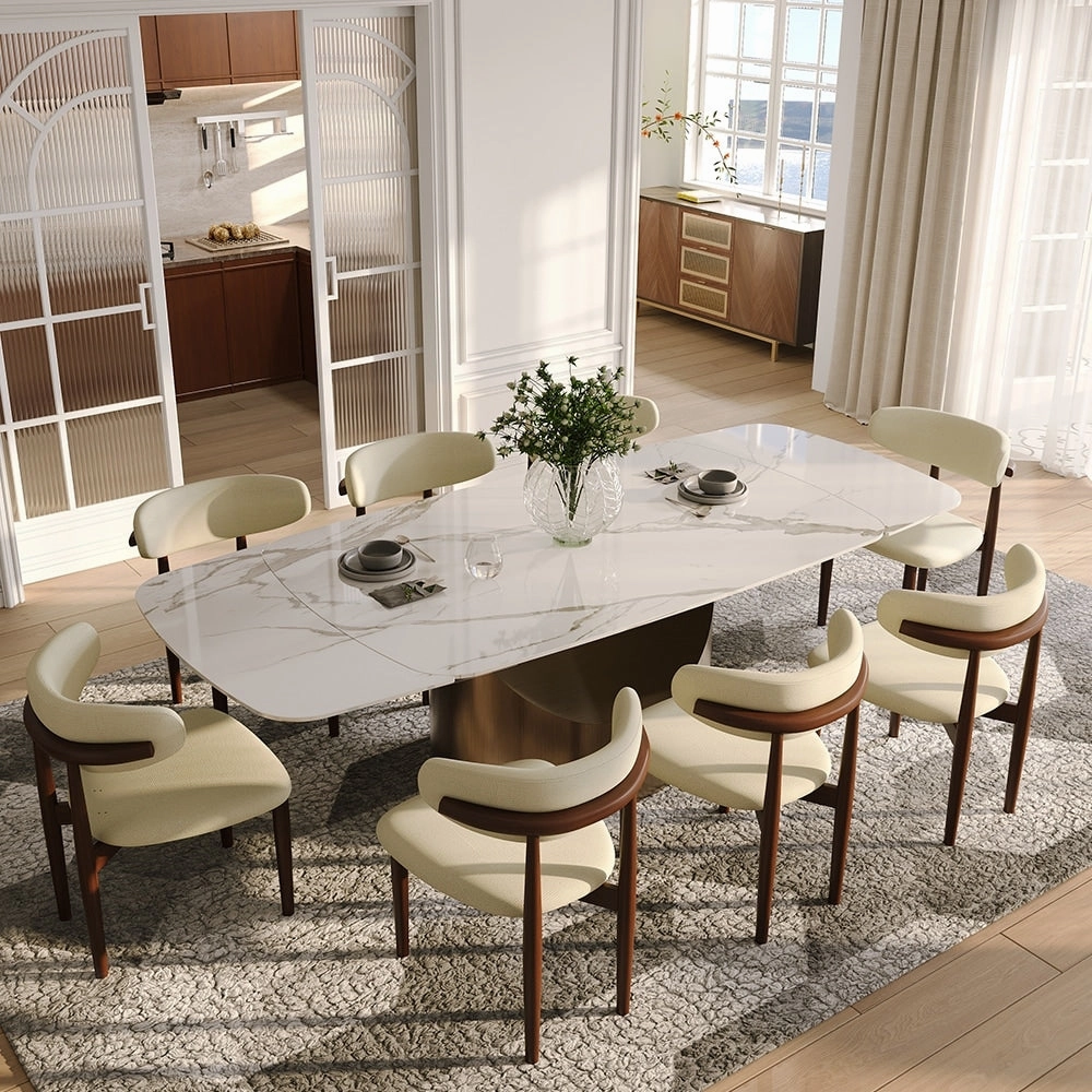63-94 Hobart Modern Dining Table with Rectangular Sintered Stone Tabletop and Carbon Steel Leg for 4-10
