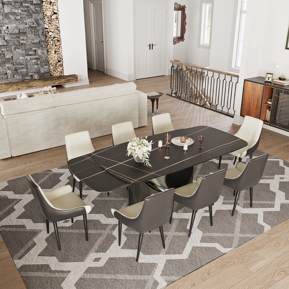 63-94 Hobart Modern Dining Table with Rectangular Sintered Stone Tabletop and Carbon Steel Leg for 4-10