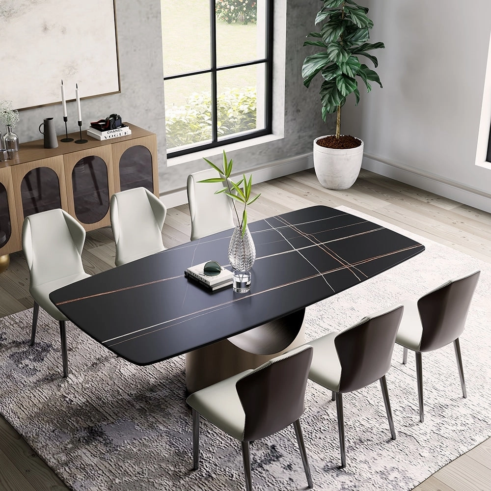 63-94 Hobart Modern Dining Table with Rectangular Sintered Stone Tabletop and Carbon Steel Leg for 4-10