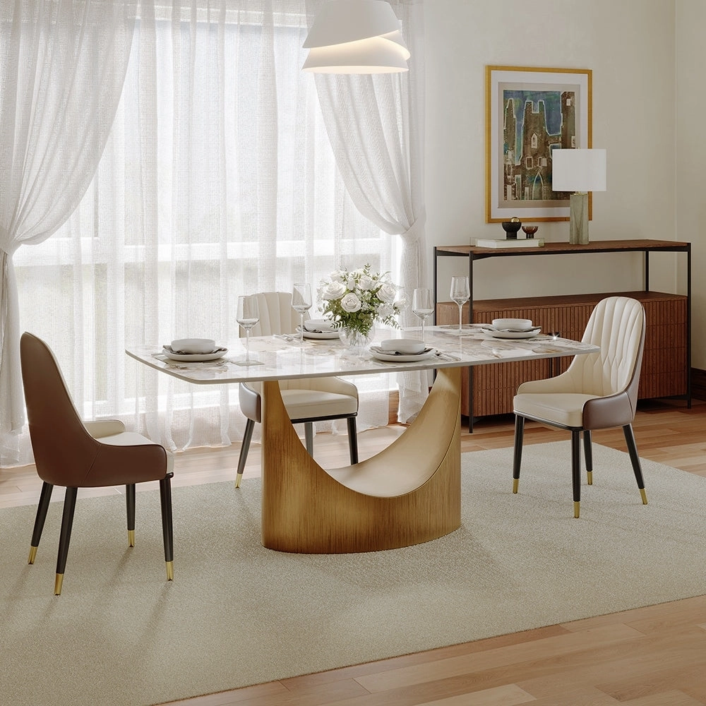 63-94 Hobart Modern Dining Table with Rectangular Sintered Stone Tabletop and Carbon Steel Leg for 4-10