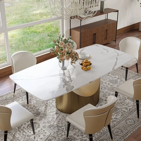 63-94 Hobart Modern Dining Table with Rectangular Sintered Stone Tabletop and Carbon Steel Leg for 4-10