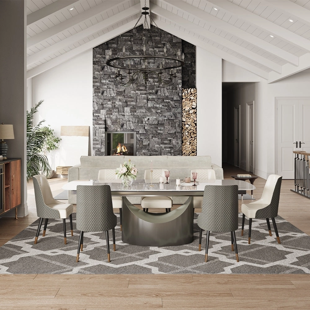 63-94 Hobart Modern Dining Table with Rectangular Sintered Stone Tabletop and Carbon Steel Leg for 4-10