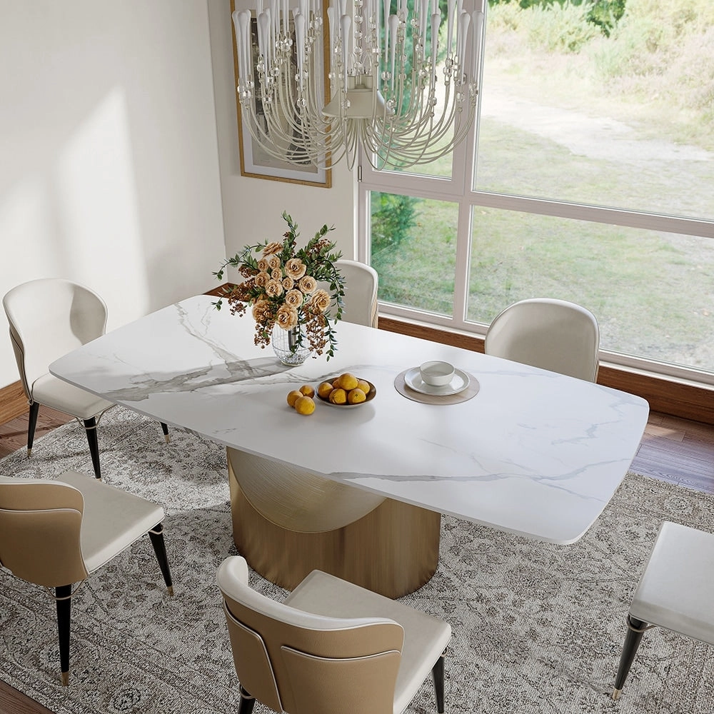 63-94 Hobart Modern Dining Table with Rectangular Sintered Stone Tabletop and Carbon Steel Leg for 4-10