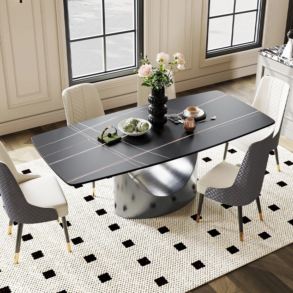 63-94 Hobart Modern Dining Table with Rectangular Sintered Stone Tabletop and Carbon Steel Leg for 4-10