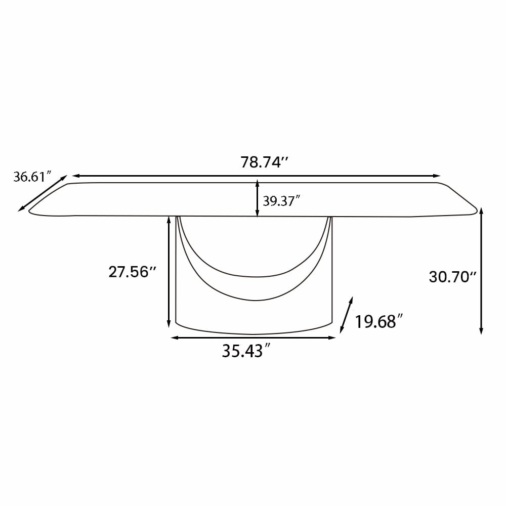 63-94 Hobart Modern Dining Table with Rectangular Sintered Stone Tabletop and Carbon Steel Leg for 4-10