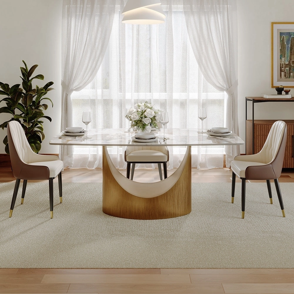 63-94 Hobart Modern Dining Table with Rectangular Sintered Stone Tabletop and Carbon Steel Leg for 4-10