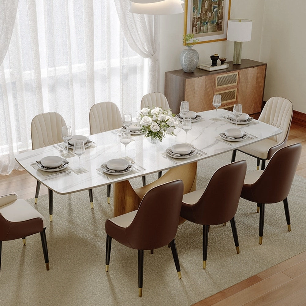 63-94 Hobart Modern Dining Table with Rectangular Sintered Stone Tabletop and Carbon Steel Leg for 4-10