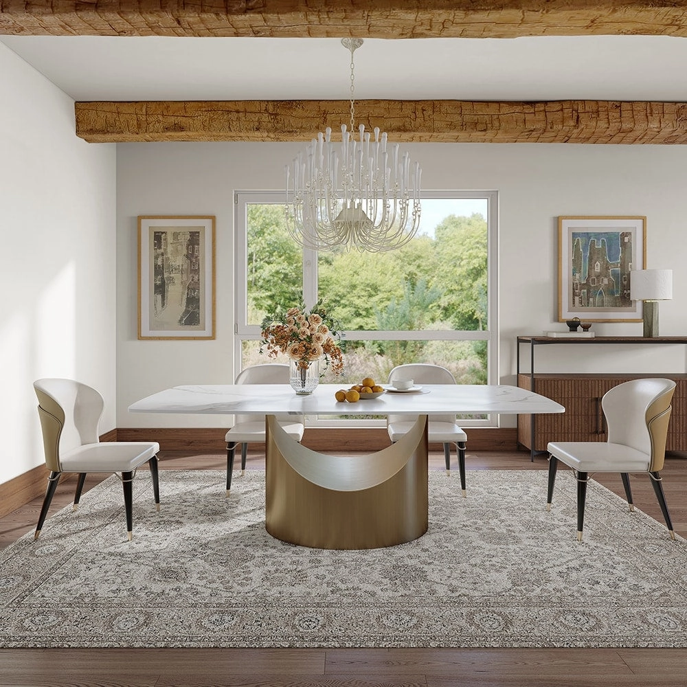 63-94 Hobart Modern Dining Table with Rectangular Sintered Stone Tabletop and Carbon Steel Leg for 4-10