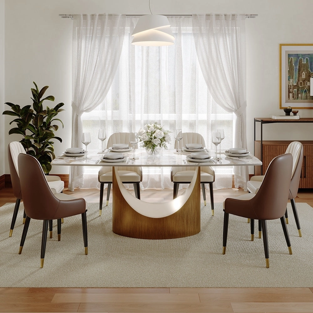 63-94 Hobart Modern Dining Table with Rectangular Sintered Stone Tabletop and Carbon Steel Leg for 4-10