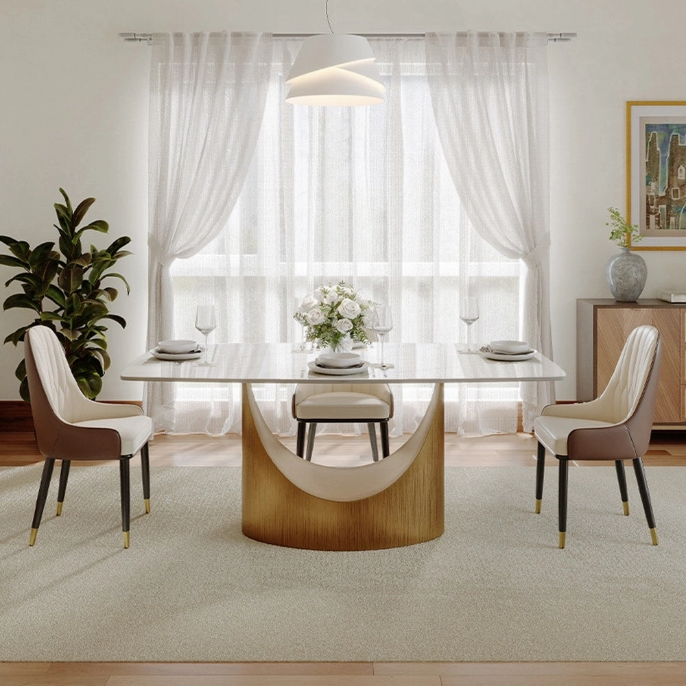 63-94 Hobart Modern Dining Table with Rectangular Sintered Stone Tabletop and Carbon Steel Leg for 4-10