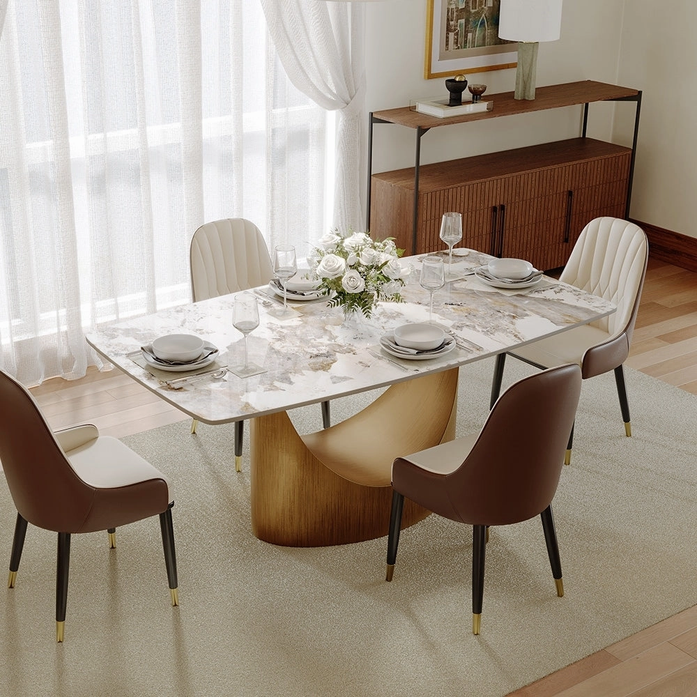 63-94 Hobart Modern Dining Table with Rectangular Sintered Stone Tabletop and Carbon Steel Leg for 4-10