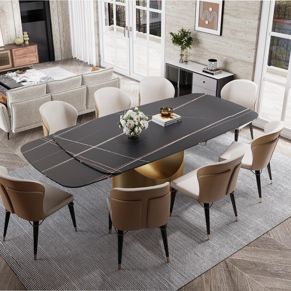 63-94 Hobart Modern Dining Table with Rectangular Sintered Stone Tabletop and Carbon Steel Leg for 4-10