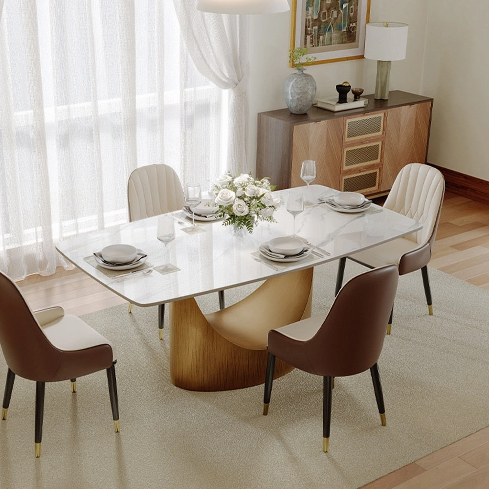 63-94 Hobart Modern Dining Table with Rectangular Sintered Stone Tabletop and Carbon Steel Leg for 4-10