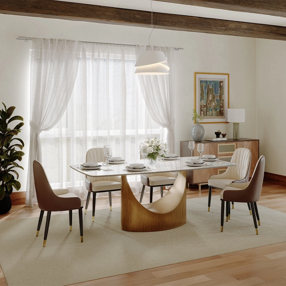 63-94 Hobart Modern Dining Table with Rectangular Sintered Stone Tabletop and Carbon Steel Leg for 4-10