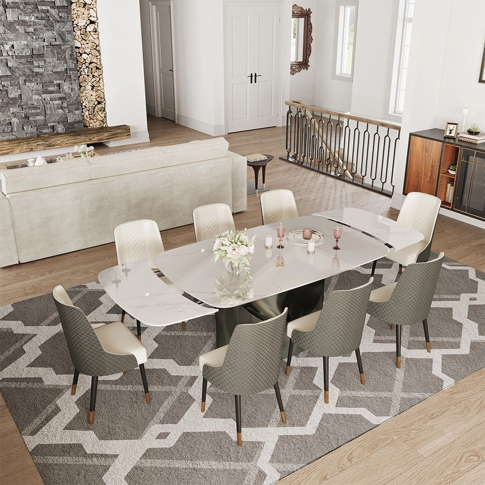 63-94 Hobart Modern Dining Table with Rectangular Sintered Stone Tabletop and Carbon Steel Leg for 4-10