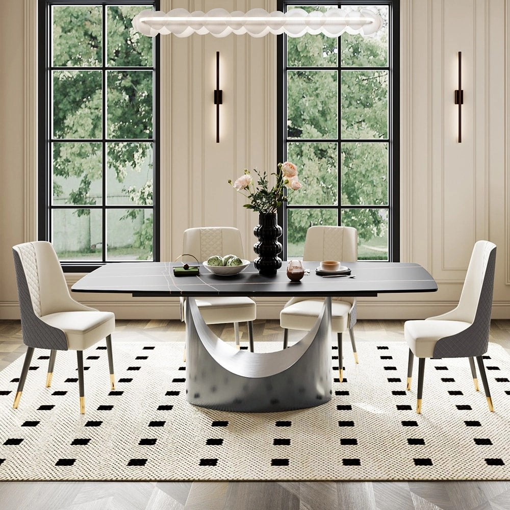 63-94 Hobart Modern Dining Table with Rectangular Sintered Stone Tabletop and Carbon Steel Leg for 4-10