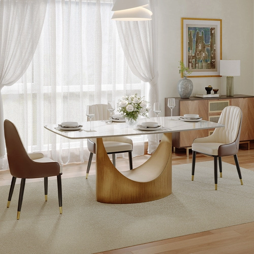 63-94 Hobart Modern Dining Table with Rectangular Sintered Stone Tabletop and Carbon Steel Leg for 4-10