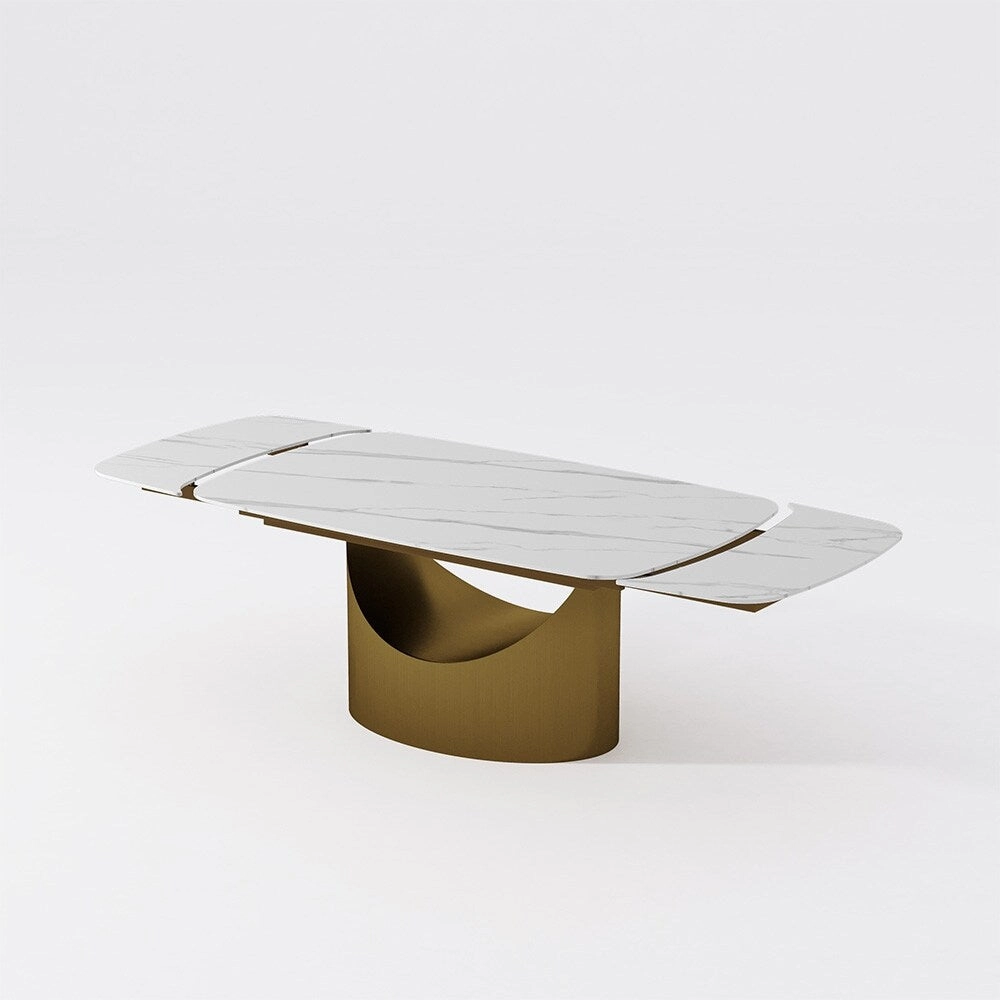 63-94 Hobart Modern Dining Table with Rectangular Sintered Stone Tabletop and Carbon Steel Leg for 4-10