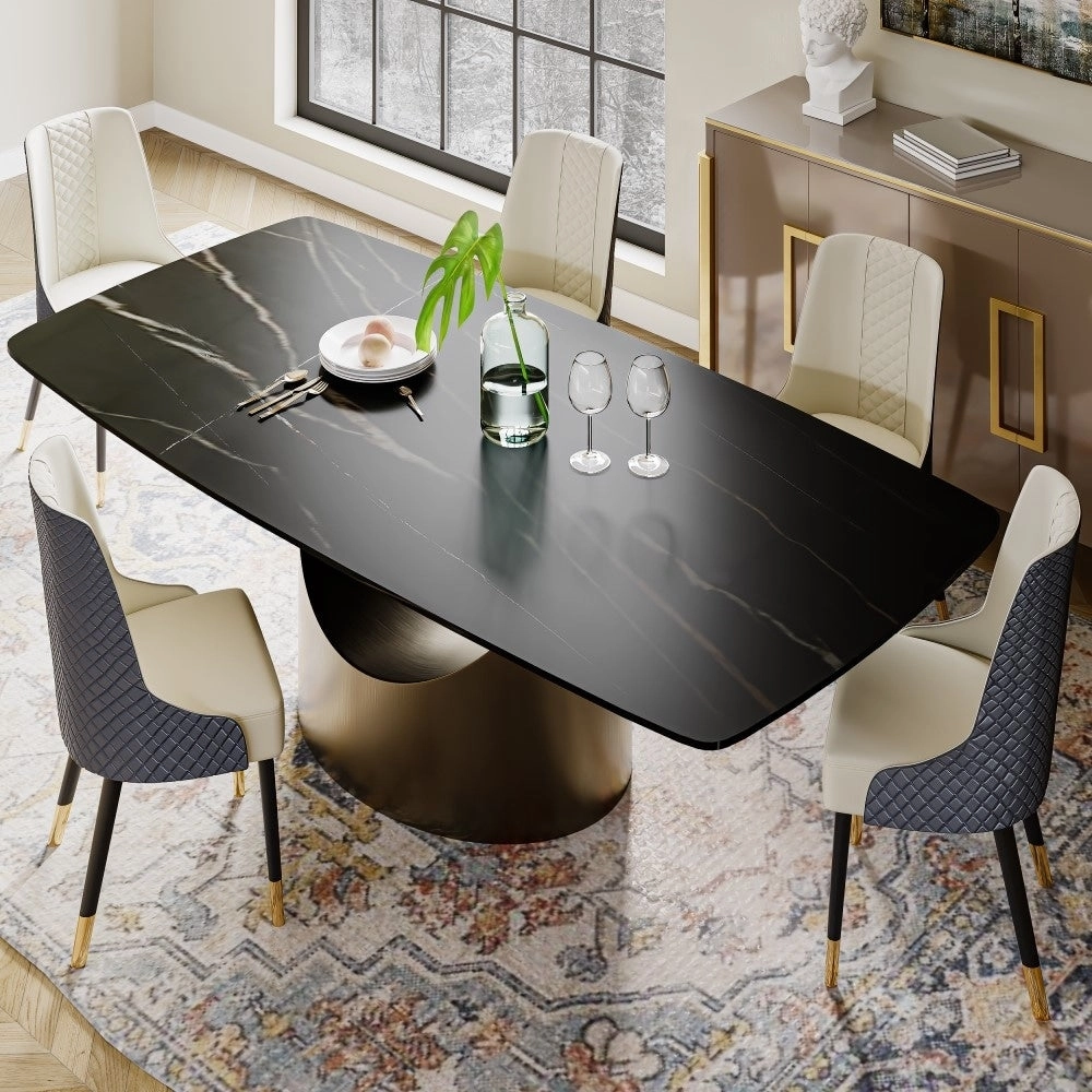 63-94 Hobart Modern Dining Table with Rectangular Sintered Stone Tabletop and Carbon Steel Leg for 4-10