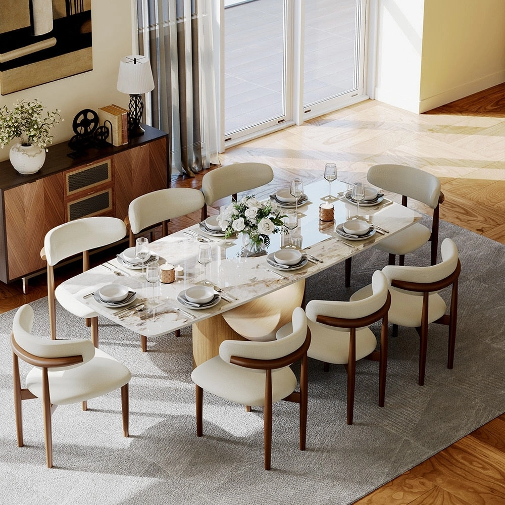 63-94 Hobart Modern Dining Table with Rectangular Sintered Stone Tabletop and Carbon Steel Leg for 4-10