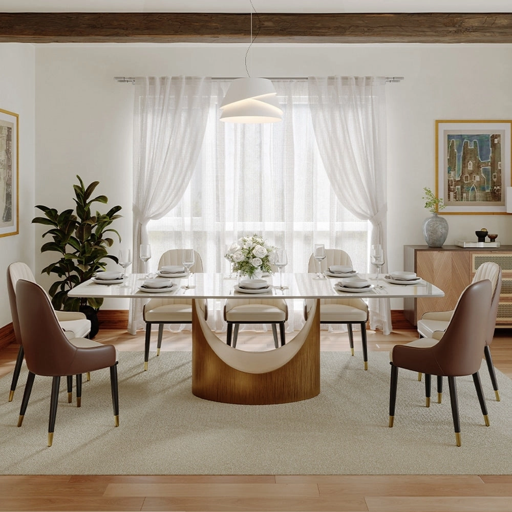 63-94 Hobart Modern Dining Table with Rectangular Sintered Stone Tabletop and Carbon Steel Leg for 4-10