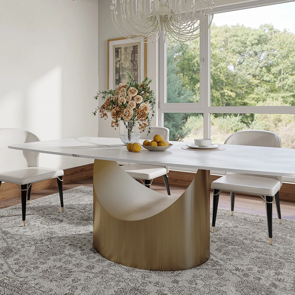 63-94 Hobart Modern Dining Table with Rectangular Sintered Stone Tabletop and Carbon Steel Leg for 4-10