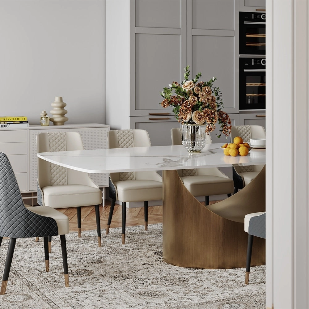 63-94 Hobart Modern Dining Table with Rectangular Sintered Stone Tabletop and Carbon Steel Leg for 4-10
