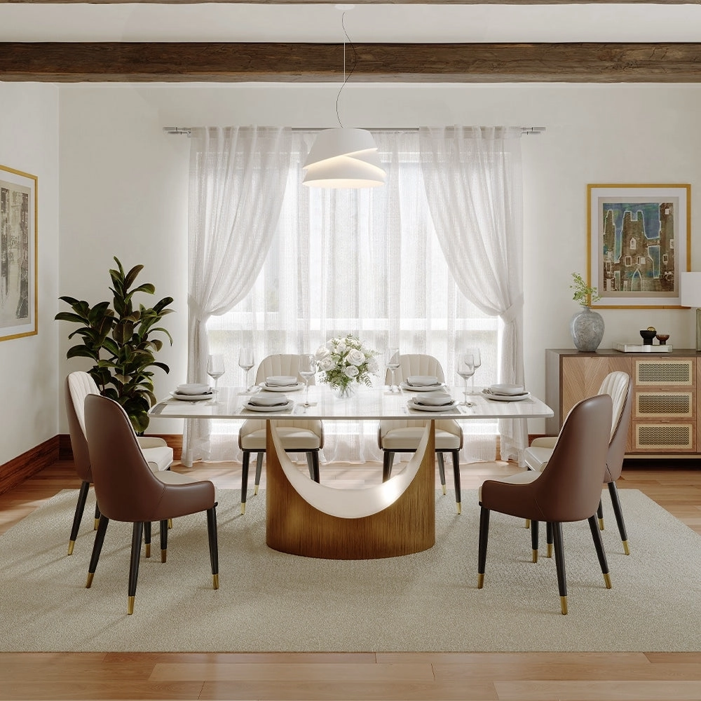 63-94 Hobart Modern Dining Table with Rectangular Sintered Stone Tabletop and Carbon Steel Leg for 4-10