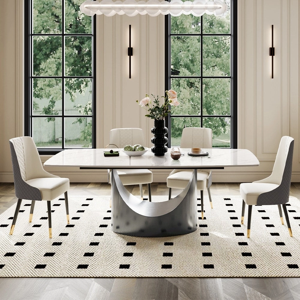 63-94 Hobart Modern Dining Table with Rectangular Sintered Stone Tabletop and Carbon Steel Leg for 4-10