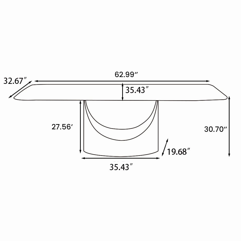 63-94 Hobart Modern Dining Table with Rectangular Sintered Stone Tabletop and Carbon Steel Leg for 4-10
