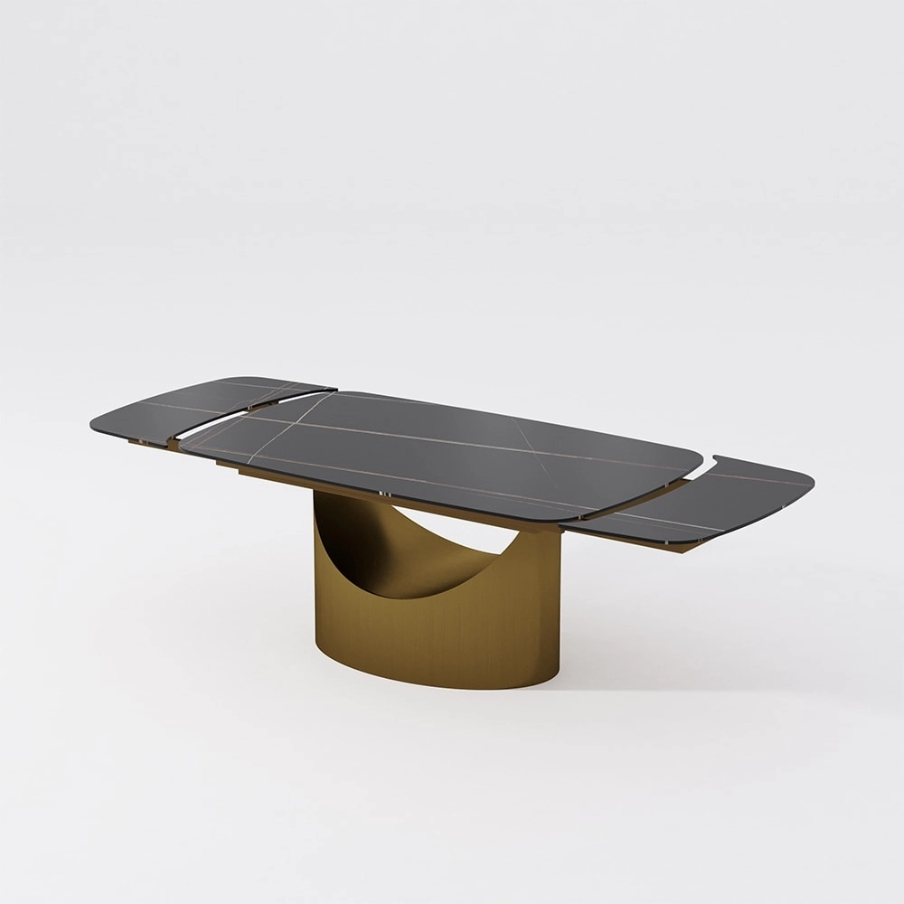 63-94 Hobart Modern Dining Table with Rectangular Sintered Stone Tabletop and Carbon Steel Leg for 4-10