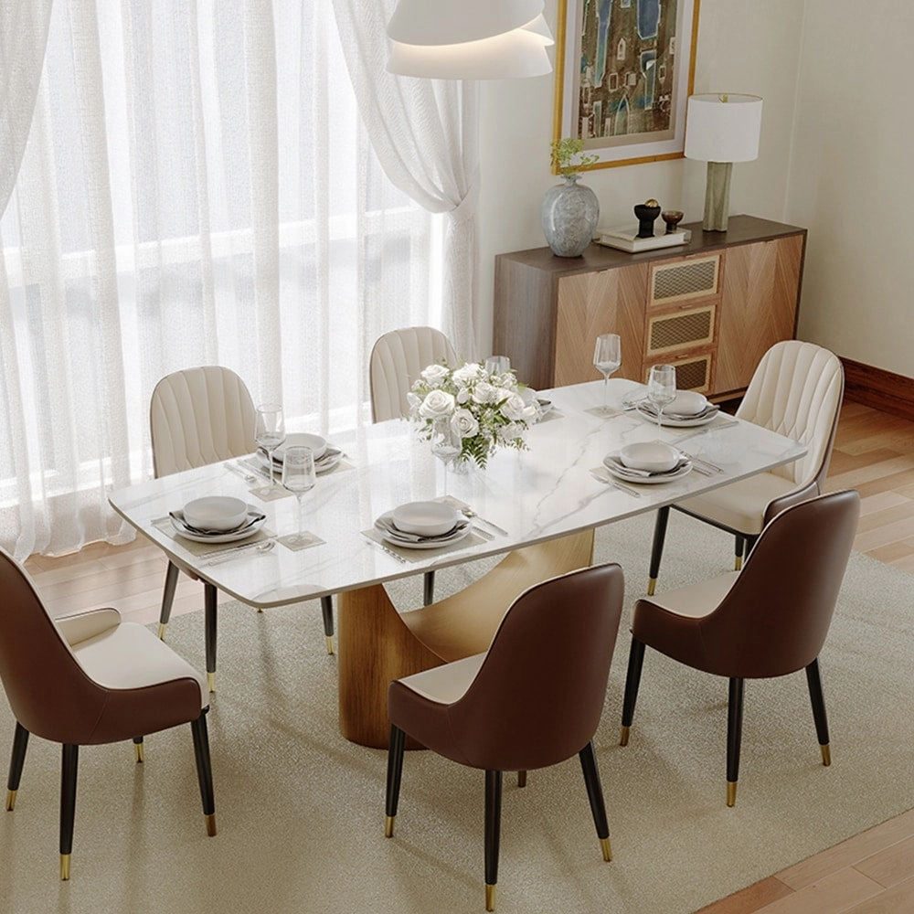 63-94 Hobart Modern Dining Table with Rectangular Sintered Stone Tabletop and Carbon Steel Leg for 4-10
