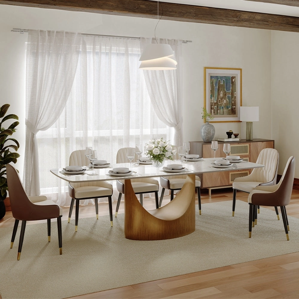63-94 Hobart Modern Dining Table with Rectangular Sintered Stone Tabletop and Carbon Steel Leg for 4-10