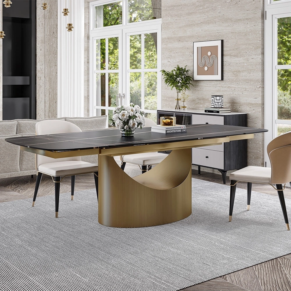 63-94 Hobart Modern Dining Table with Rectangular Sintered Stone Tabletop and Carbon Steel Leg for 4-10