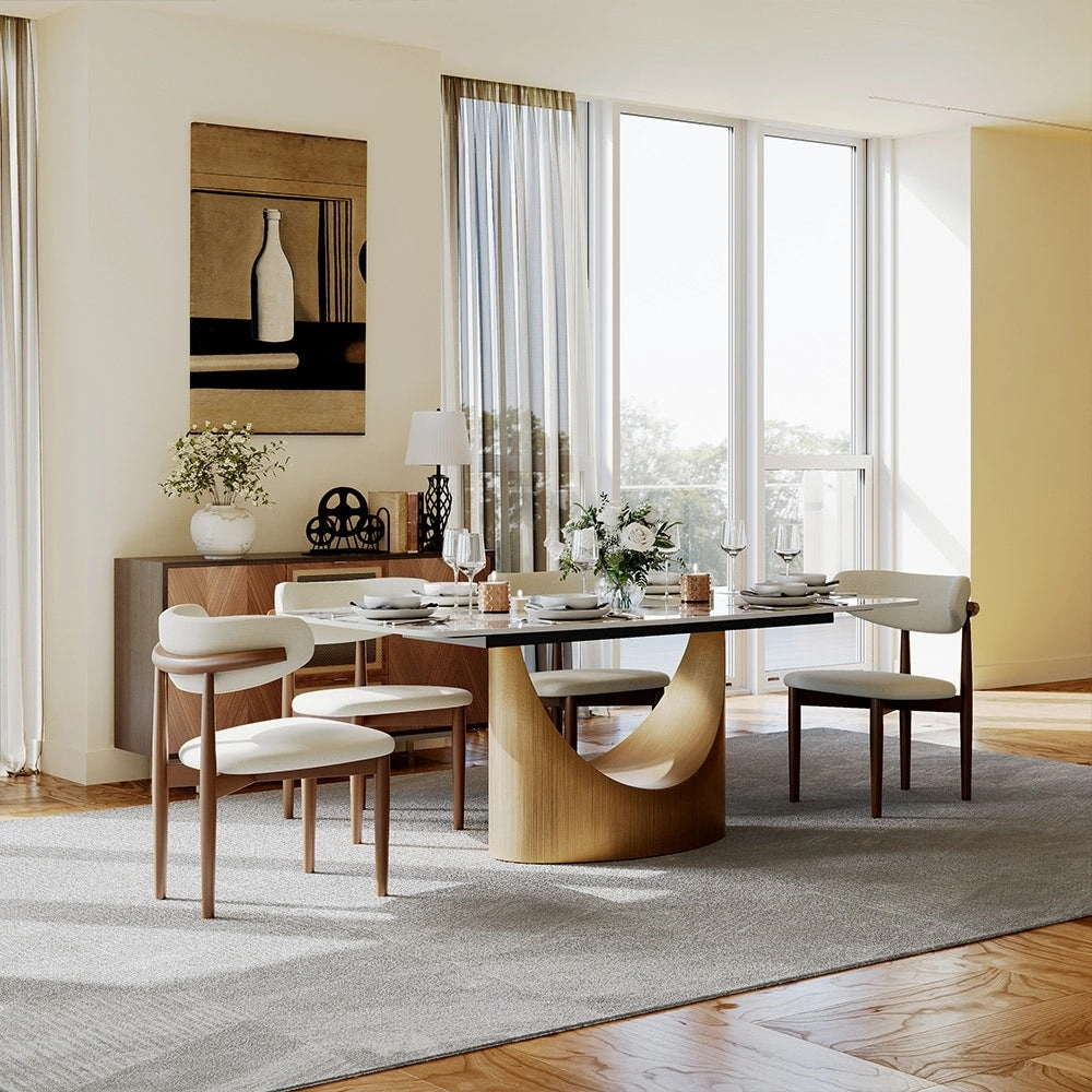 63-94 Hobart Modern Dining Table with Rectangular Sintered Stone Tabletop and Carbon Steel Leg for 4-10