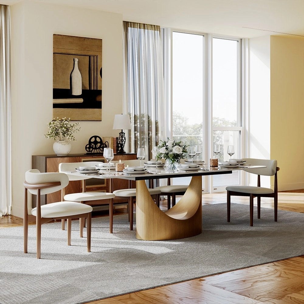 63-94 Hobart Modern Dining Table with Rectangular Sintered Stone Tabletop and Carbon Steel Leg for 4-10