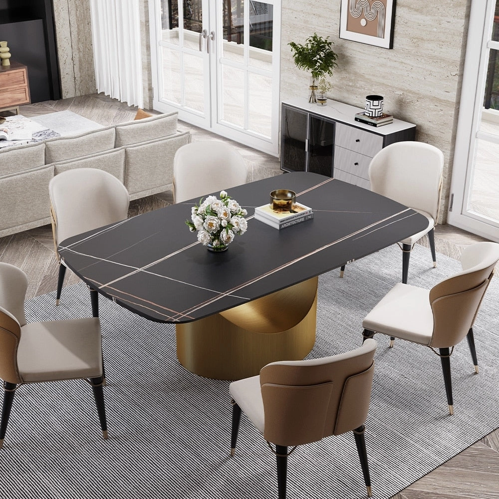 63-94 Hobart Modern Dining Table with Rectangular Sintered Stone Tabletop and Carbon Steel Leg for 4-10