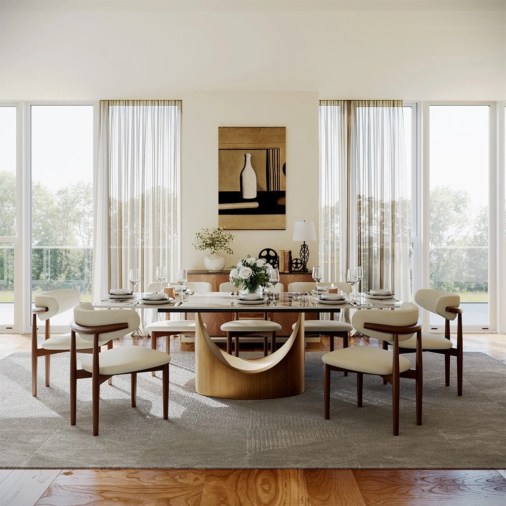 63-94 Hobart Modern Dining Table with Rectangular Sintered Stone Tabletop and Carbon Steel Leg for 4-10