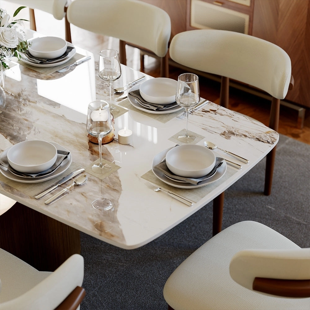 63-94 Hobart Modern Dining Table with Rectangular Sintered Stone Tabletop and Carbon Steel Leg for 4-10