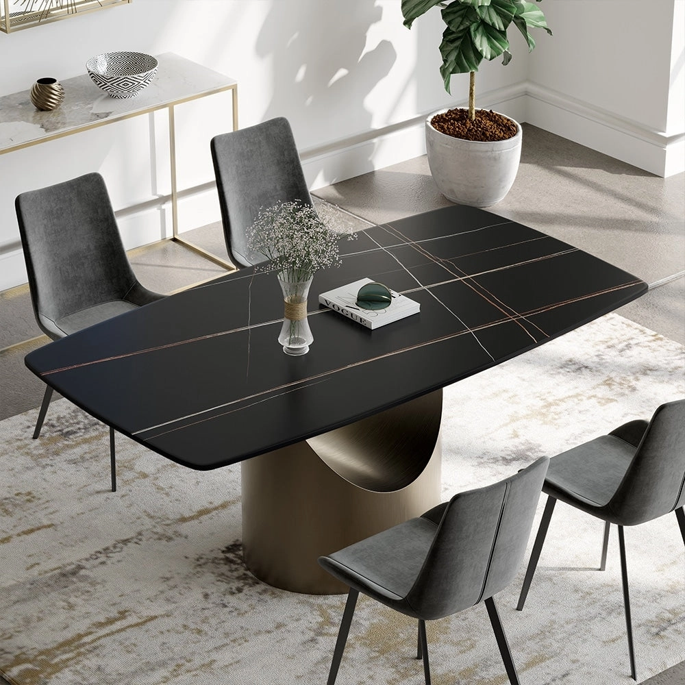 63-94 Hobart Modern Dining Table with Rectangular Sintered Stone Tabletop and Carbon Steel Leg for 4-10