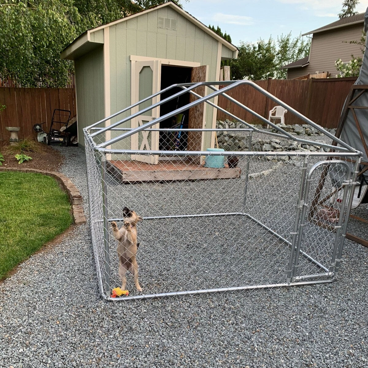 ALEKO DIY Chain Link Box Dog Kennel With Roof Frame